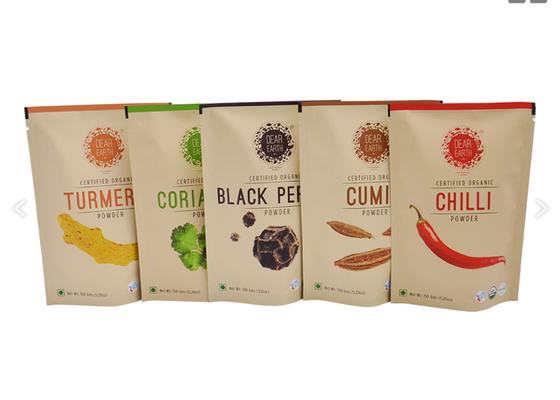 Stand Up Pouch Three Sides Sealed Bags For Spices Packaging Pepper , Salt , Paprika , Nutmeg Or Garlic